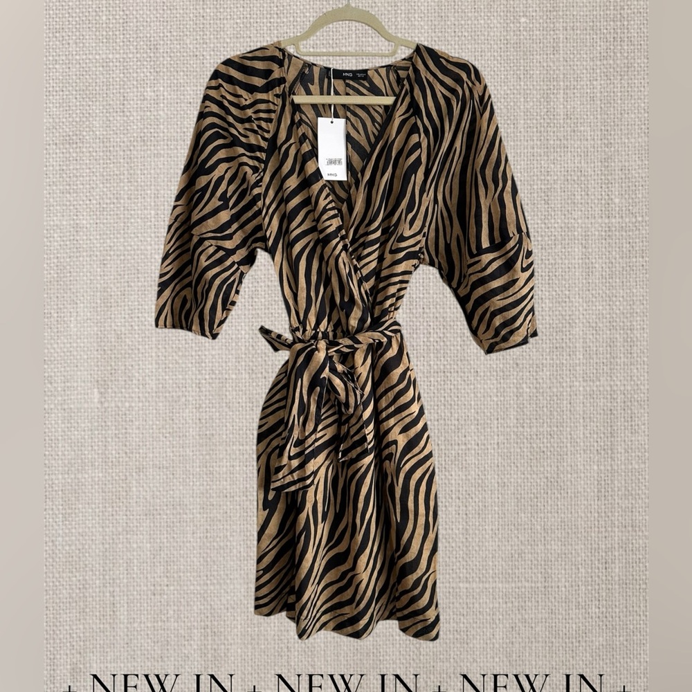 Mango Black and Tan Animal Print Dress